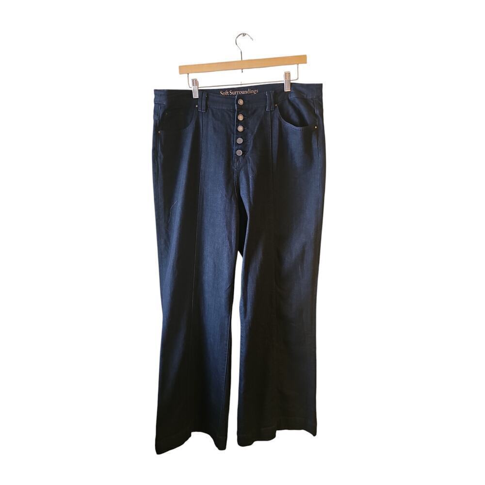 Soft Surroundings wide leg button fly dark wash jeans sz 18 new WJ136
